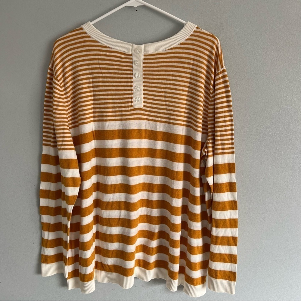 Market & Spruce Yellow White Striped Sweater Plus Sz 3X Lightweight Fall Soft